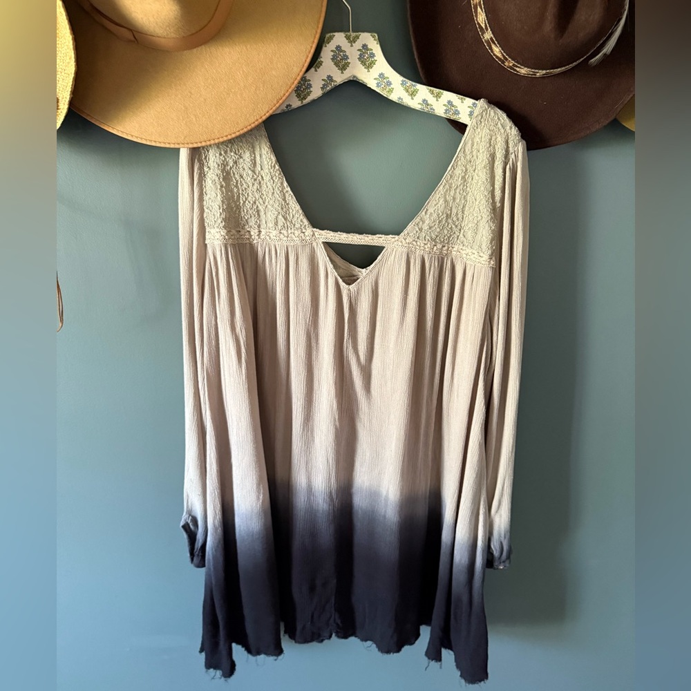 Free People Dip Dye Ombré Long Sleeve Tunic blouse top sz large